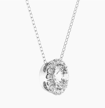 AGI Certified Lab-Grown Diamond Halo Pendant Necklace in 14kt White Gold – 1 CTW or 2 CTW