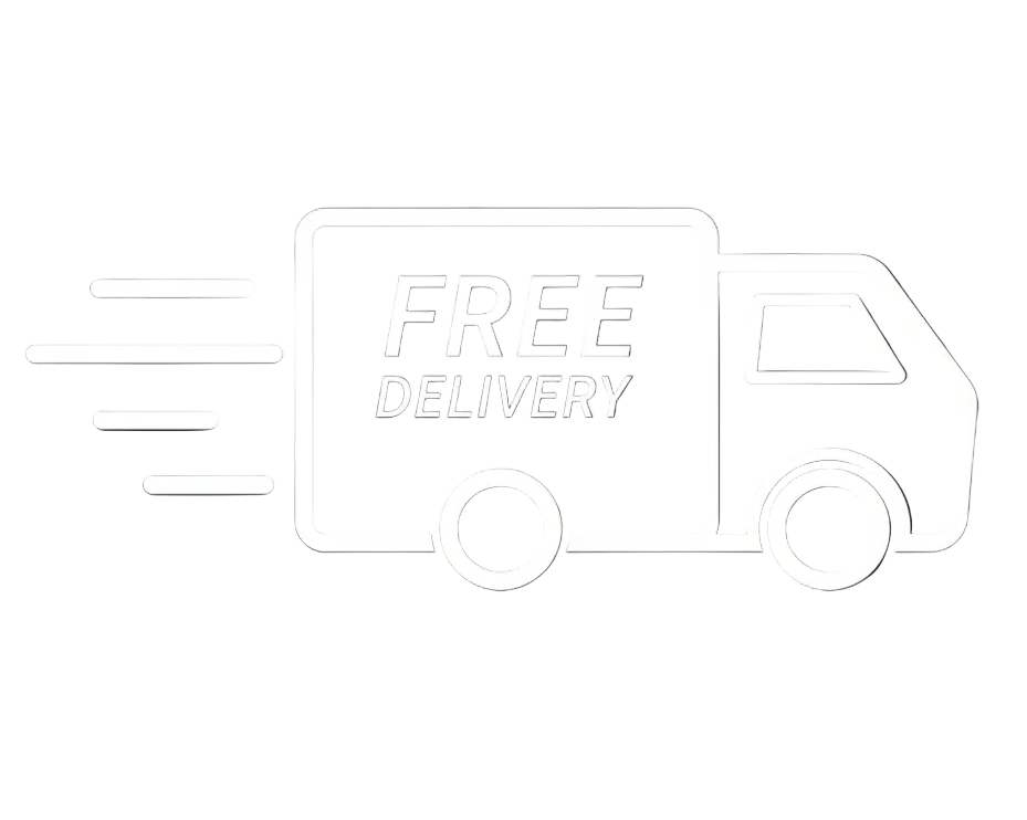 White delivery truck icon with 'FREE DELIVERY' text on a black background